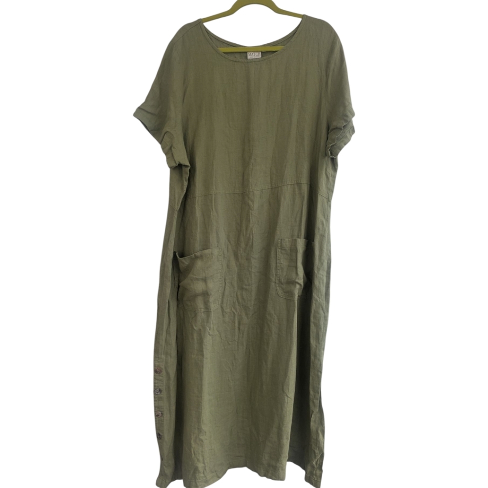 Match Green Linen Maxi Dress. Size 2X